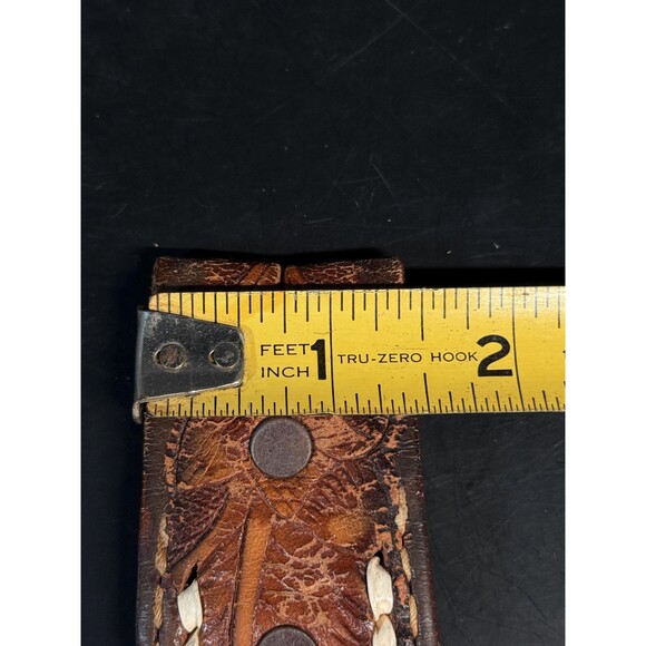 Vintage Tooled Leather Bradley Engraved Belt Rustic Western Design Size 30 main image 7